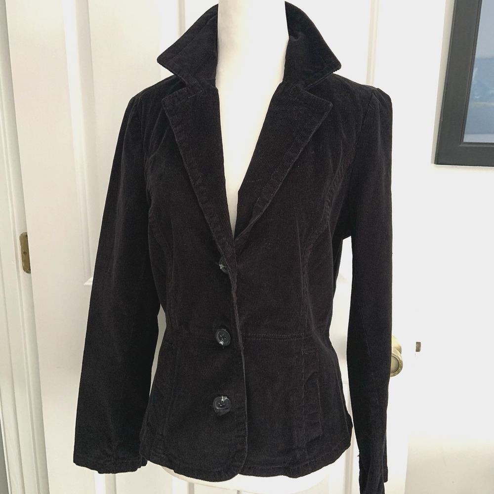 St. John's Bay Blazer Womens Petite Medium Black Corduroy Button Cuffs